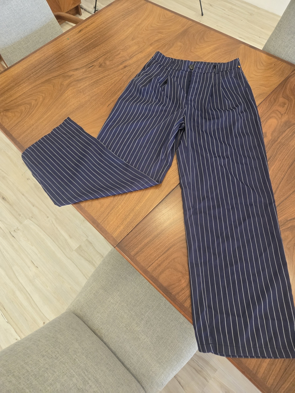 SHEIN Navy Pinstripe Wide-Leg Dress Pants